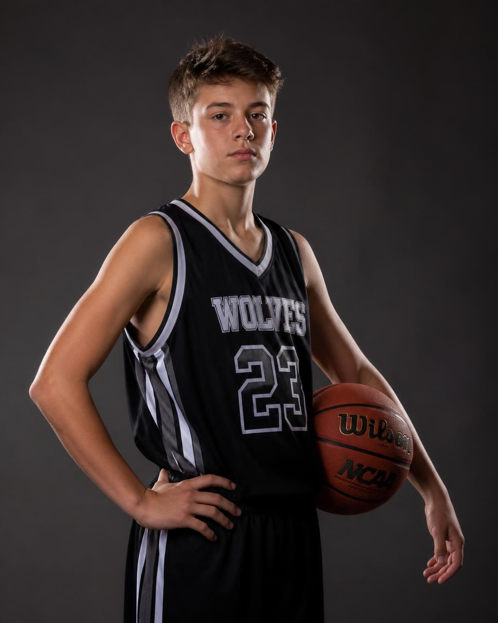 Youth basketball player portrait holding a ball